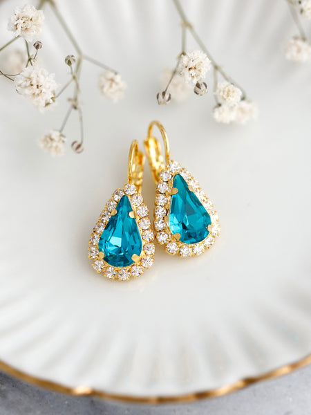 Blue Teal Drop Earrings, Bridal Teal Blue Earrings, Teal Blue Crystal Swarovski Earrings, Bridesmaids Earrings, Crystal Teal Blue Earrings