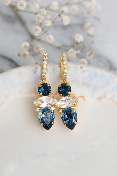 Blue Navy Crysatl Drop Earrings, Navy Blue Swarovski Drop Earrings, Blue Sapphire Bridal Earrings, Blue Navy Dangle Earrings, Gift For Her