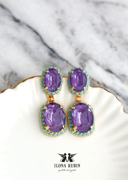Purple Long Crystal Earrings, Purple Chandelier Swarovski Earrings, Statement Purple Crystal Earrings, Purpel Violet Drop Earrings.