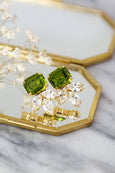 Olive Green Stud Earrings, Olivine Green Crystal Earrings, Green Lime Stud Earrings, Bridesmaids Earrings, Handmade Gift Gor Her.