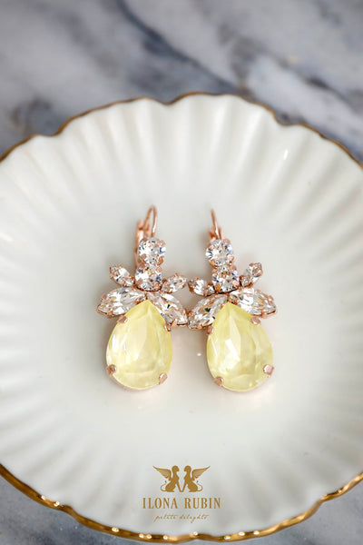 Yellow Drop Earrings, Soft Yellow Drop Earrings, Pastel Yellow Drop Earrings, Yellow Swarovski Earrings, Gift For Mother, Bridesmaids Gifts