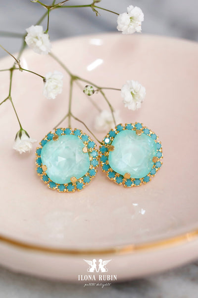 Sage Green Crystal Stud Earrings, Green Mint Crystal Stud Earrings, Bridal Sgae Green Wedding Jewelry, Mint Green Earrings, Gift For Woman