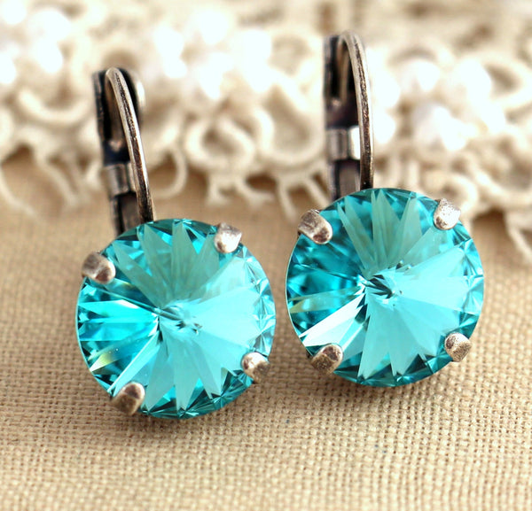 Turquoise Aqua Silver drop earrings, Silver drop earrings,Swarovski drop earrings, Bridesmaids earrings - silver earrings, wedding jewelry