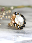 Cocktail Ring,Statement Crystal Ring, Black Gold Ring,Crystal Big Ring, Statement Ring,Bridal Crystal Ring, Gift For Her,Trending Jewelry
