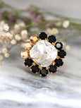 Cocktail Ring,Statement Crystal Ring, Black Gold Ring,Crystal Big Ring, Statement Ring,Bridal Crystal Ring, Gift For Her,Trending Jewelry